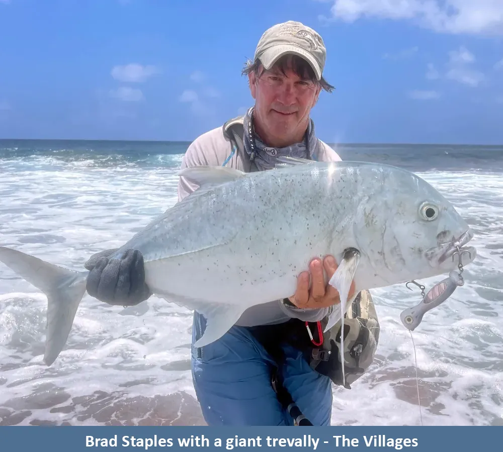Brad Staples with a bluefin trevally from The Villages on Christmas Island.