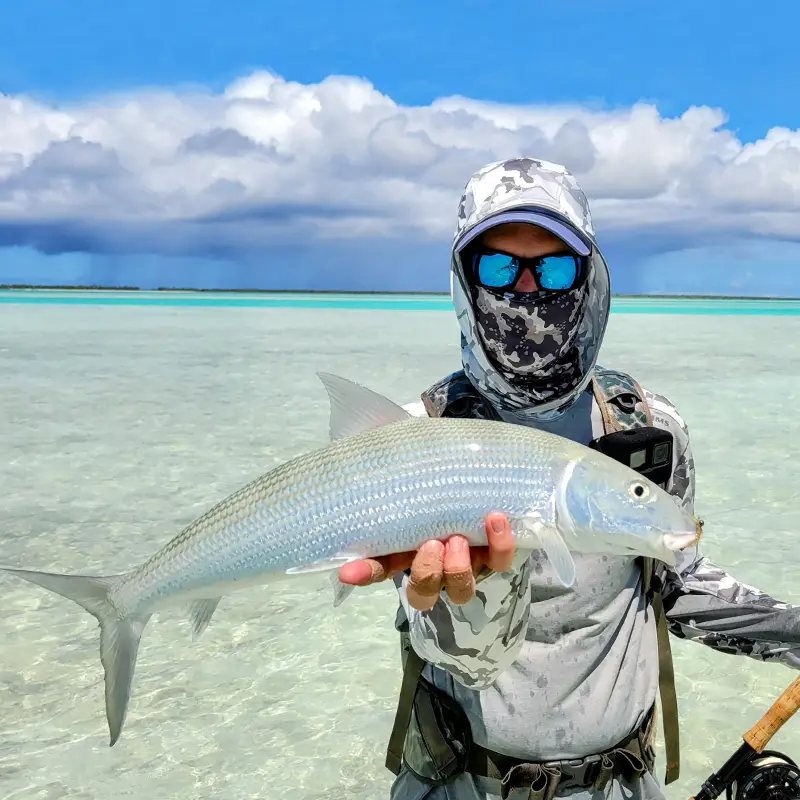 Rob with Bonefish Rob with a large bonefish at The Villages on Christmas Island.