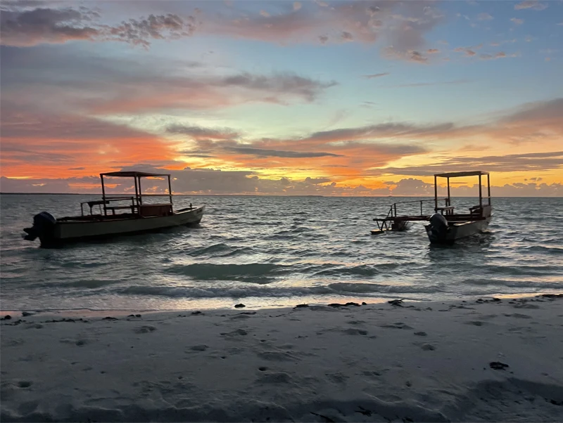 The Villages fishing boats at sunset at Christmas Island.
